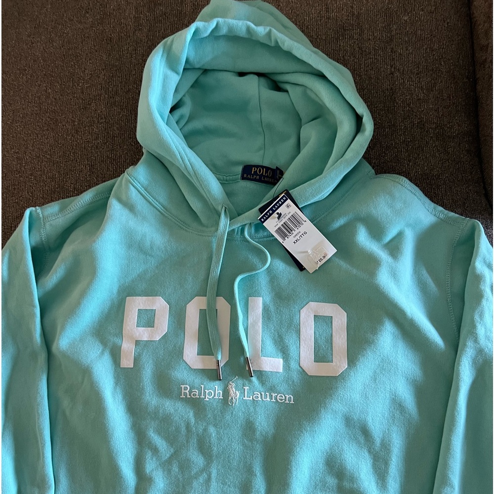 Polo Ralph Lauren Hoodie. Aqua blue color way super soft cotton.  XXL slim fit